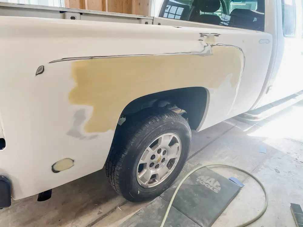 Truck panel prep during collision repair Charleston SC
