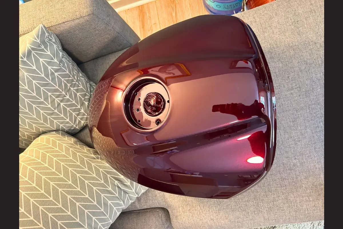 Motorcycle tank after custom paint Charleston SC